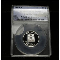 ***RARE   ANACS 2008-s New Mexico Silver Proof Quarter 25c 1st Strike #8/387 Graded PR70 DCAM   RARE