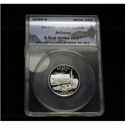 ***RARE   ANACS 2008-s Arizona Silver Proof 25c 1st Strike #8/387 Graded PR70 DCAM   RARE***