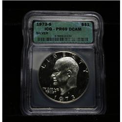 1973-s Eisenhower Proof Silver Dollar Graded PR69 DCAM by ICG