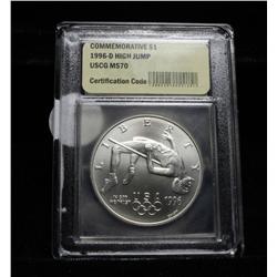 ***RARE   1996-p Olympic High Jump Unc Commem Silver $1 Graded PR70 DCAM   RARE***