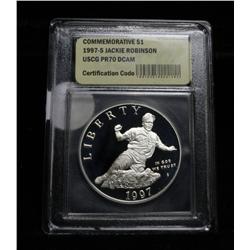1997-s Jackie Robinson Commemorative Proof Silver Dollar Graded PR70 DCAM
