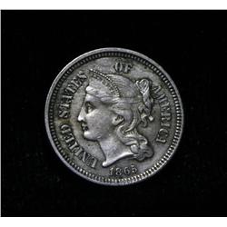 1865 3 Cent  Nickel Grades Select Uncirculated ms63  CIVIL WAR ISSUE