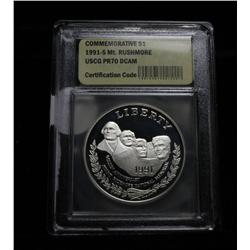 1991-D Mt. Rushmore Commemorative Proof Silver Dollar Grades PR70 DCAM