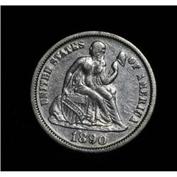 1890-p Liberty Seated Dime 10c Grades au50