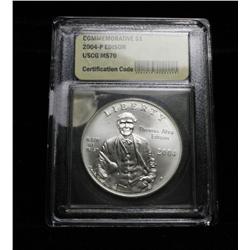 2004-p Thomas Alva Edison Uncirculated Commemorative Dollar Graded ms70 by USCG