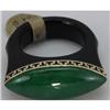 Image 2 : Genuine 23X10MM Green Jade Ring 14KT Gold-Yellow 