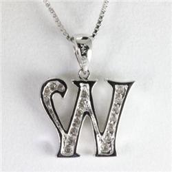 Genuine 0.14 ctw Alphabet Initial Letter W Diamond Necklace 16" 14kt Gold-White