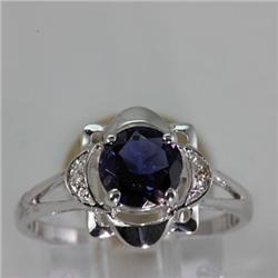 Genuine 1.02 ctw Iolite & Diamond Ring 14KT White Gold 