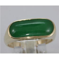 Genuine 19X8MM GreenJade Ring 14KT Gold-Yellow 