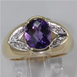 Genuine 2.31 ctw Amethyst  & Diamond Ring 14KT Yellow Gold 