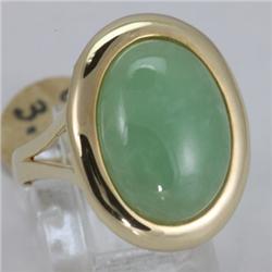 Genuine 16X12MM Green Jade Ring 14KT Gold-Yellow 