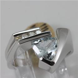 Genuine 1.39 ctw Aquamarine  & Diamond Ring 14KT White Gold 