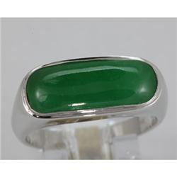 Genuine 19X8MM Green Jade Ring 14KT Gold-White 