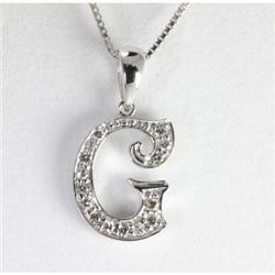 Genuine 0.14 ctw Alphabet Initial Letter G Diamond Necklace 16" 14kt Gold-White