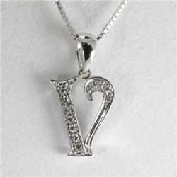 Genuine 0.06 ctw Alphabet Initial Letter V Diamond Necklace 16" 14kt Gold-White