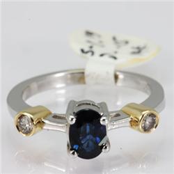 Genuine  1.34 ctw Sapphire & Diamond Ring  14KT 2 Tone Ring Size  6.5