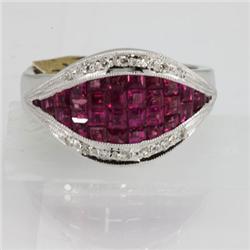 Genuine  2.18 ctw Ruby & Diamond Ring 14KT White Gold Ring Size 6.5