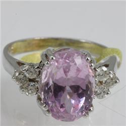 Genuine  6.24 ctw  Pink Kunzite Ring  14KT White Gold  Ring Size  5.75