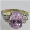 Genuine  6.24 ctw  Pink Kunzite Ring  14KT White Gold  Ring Size  5.75