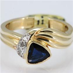Genuine  0.8 ctw Sapphire & Diamond Ring 14KT Yellow Gold Ring Size 6.5