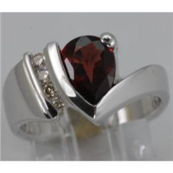 Genuine 2.26 ctw Garnet & Diamond Ring 14KTGold-White 