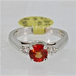 Genuine  1.56 ctw Orange Sapphire & Diamond Ring 14KT White Gold Ring Size 7