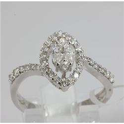 Genuine 0.67 ctw Princess Cut Marquee & Diamond Ring 18kt Gold-White 