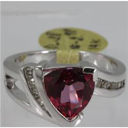 Genuine  3.26 ctw  Pink RoseTourmaline Ring  14KT White Gold  Ring Size  7.5