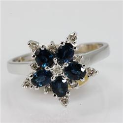 Genuine  1.62 ctw Sapphire & Diamond Ring 14KT White Gold Ring Size 6.5