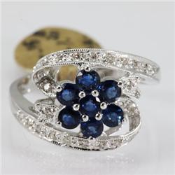 Genuine  1.35 ctw Sapphire & Diamond Ring 14KT White Gold Ring Size 6.5
