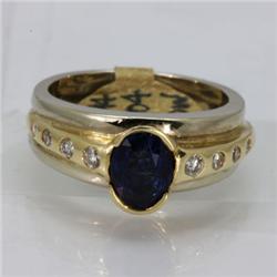Genuine  1.37 ctw Sapphire & Diamond Ring 14KT 2 Tone Ring Size 6.5