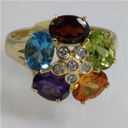 Genuine  3.2 ctw  Multi Sapphire Ring  14KT Yellow Gold  Ring Size  7