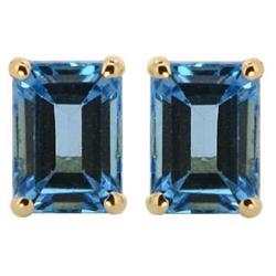 Genuine 3.80 ctw BlueTopaz  Emerald Cut  Earrings 14kt Gold-Yellow 