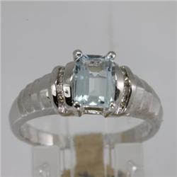 Genuine 1.05 ctw Aquamarine & Diamond Ring 14KT Yellow Gold 