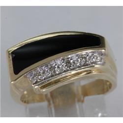 Genuine 0.13 ctw Diamond & Black Enamel Ring 14KT Gold-Yellow 