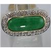 Image 3 : Genuine 17X6MM Green Jade & 0.10 ctw Diamond Ring 14KT Gold-Yellow 