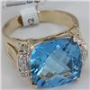 Genuine 10.87 ctw Blue Topaz & Diamond Ring 14KT Gold-Yellow 