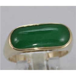 Genuine 19X8MM Green Jade Ring 14KT Gold-Yellow 