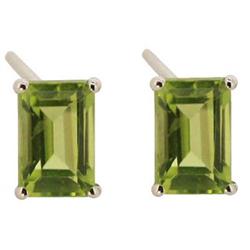 Genuine 3.75 ctw Peridot  Emerald Cut Earring 14kt Gold-White 