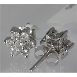 Genuine 0.43 ctw Flower Design Diamond Earring 14kt Gold-White 