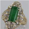 Image 2 : Genuine 12X7MM Green Jade & 0.22 ctw Diamond Ring 14KT Gold-Yellow 