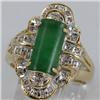 Image 3 : Genuine 12X7MM Green Jade & 0.22 ctw Diamond Ring 14KT Gold-Yellow 