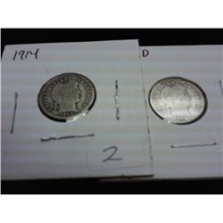 1914 AND 14-D BARBER DIMES