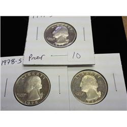 1977-S, 78-S AND 80-S WASH. QUARTERS PROOF