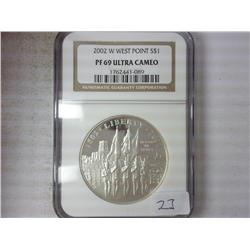 2002-W WESTPOINT $ NGC PF69 ULTRA CAMEO