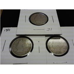 1900, 01 & 03 LIBERTY ''V'' NICKELS (ALL VG)