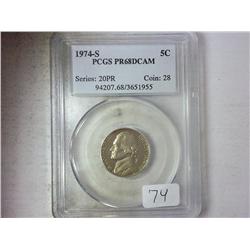 1974-S JEFFERSON NICKEL PCGS PR68 DCAM