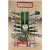Image 1 : Winchester store display for Winchester  flashlights and batteries. With old style helmet  flashligh