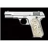 Image 3 : Colt 1903 .32 ACP caliber semi-automatic pistol  renickel finish, magnificent double raise carved  o