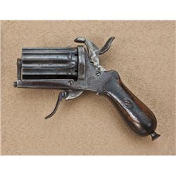 Double action pinfire (Apache type) pepperbox  revolver, 7mm pinfire caliber, 6-shot, wood grips,  B
